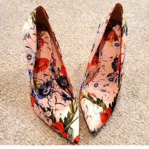 Aldo Red and Blue Heels with Artistic Floral Design